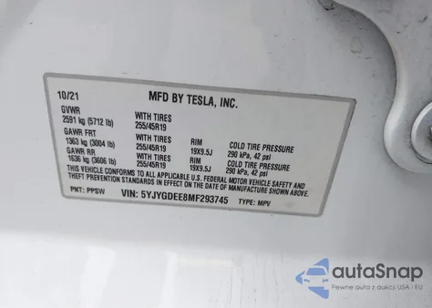 2021 Tesla Model Y Long Range Dual Motor All-Wheel Drive из США, поврежденный, VIN 5YJYGDEE8MF293745